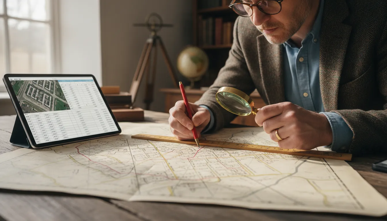 Geógrafo atualiza planta genérica de valores física com dados digitais, integrando métodos tradicionais e modernos.