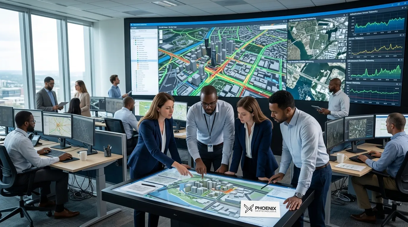 Centro de operacoes monitorando o que sao cidades inteligentes atraves de geotecnologia e mapas