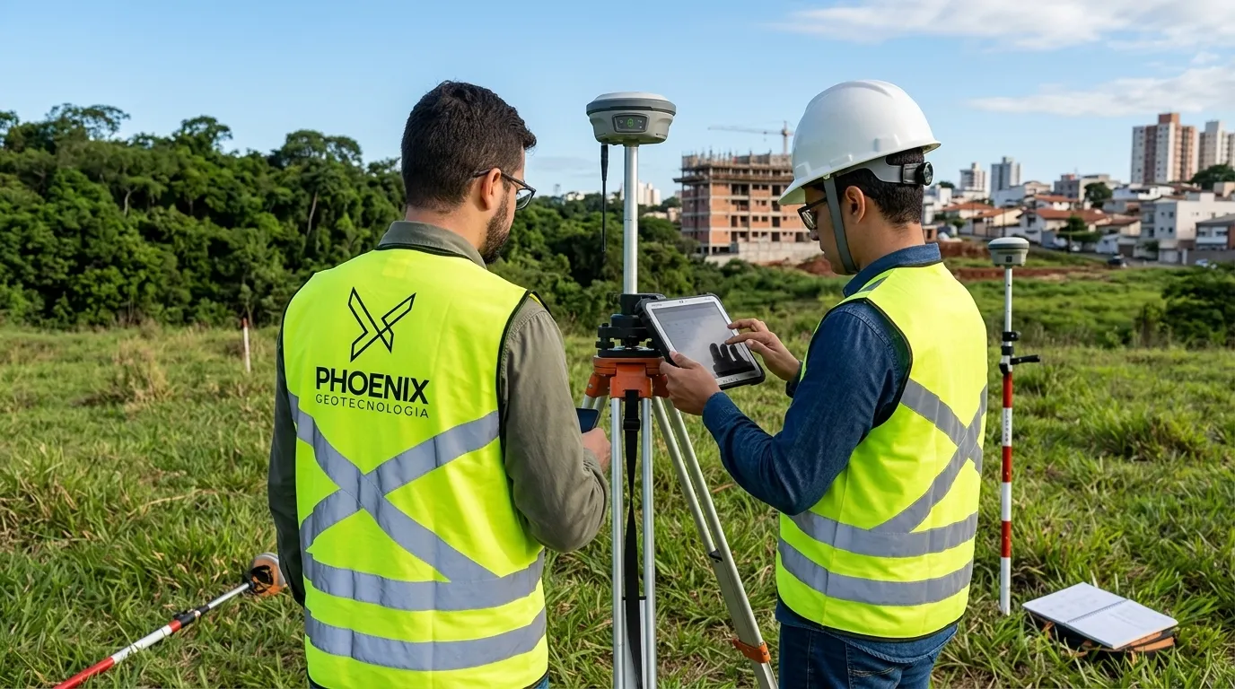 Técnicos em campo monitorando uso e ocupação do solo para gestão municipal eficiente.