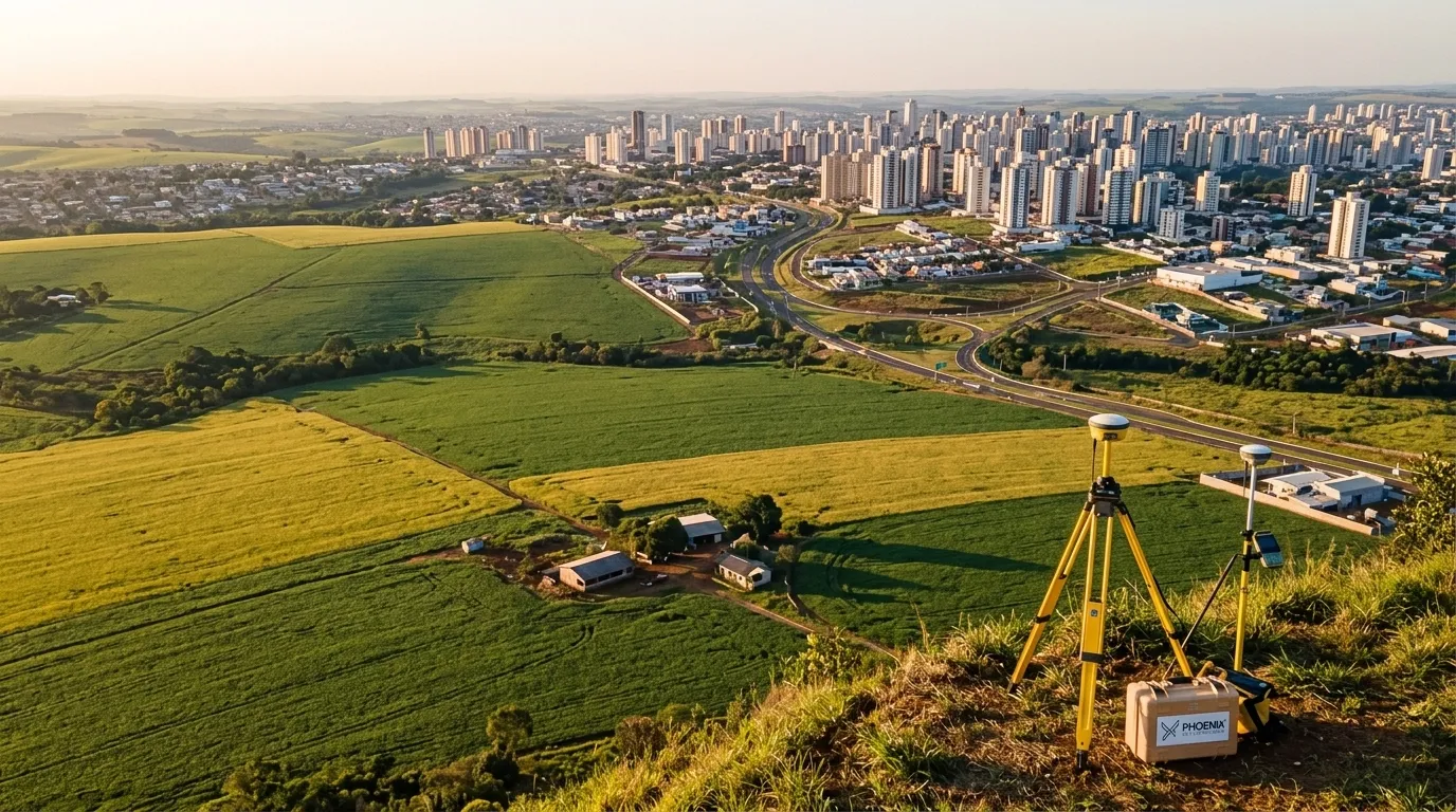 Regularização fundiária rural comparada ao ambiente urbano com equipamentos de topografia e mapeamento.